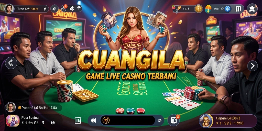 Screenshot gameplay Live Casino CUANGILA yang menunjukkan dealer langsung dan interaksi dengan pemain.