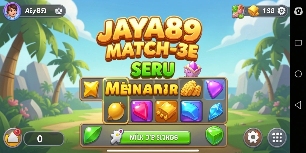 Tampilan gameplay JAYA89 yang mengasyikkan dengan grafis match-3.