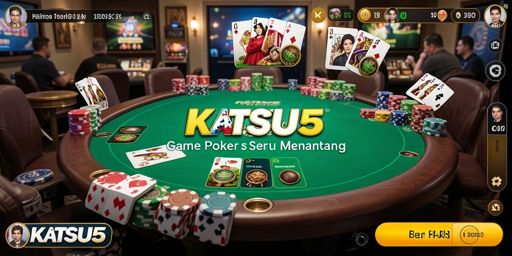Screenshot KATSU5 menunjukkan gameplay Poker yang mendebarkan.