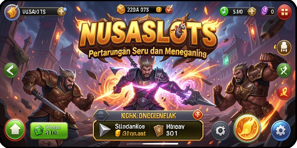 Screenshot gameplay NUSASLOTS menampilkan pertarungan seru dan karakter yang kuat.