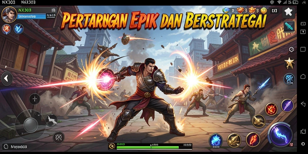 Tampilan gameplay NX303 yang mendebarkan dan penuh aksi pertarungan.