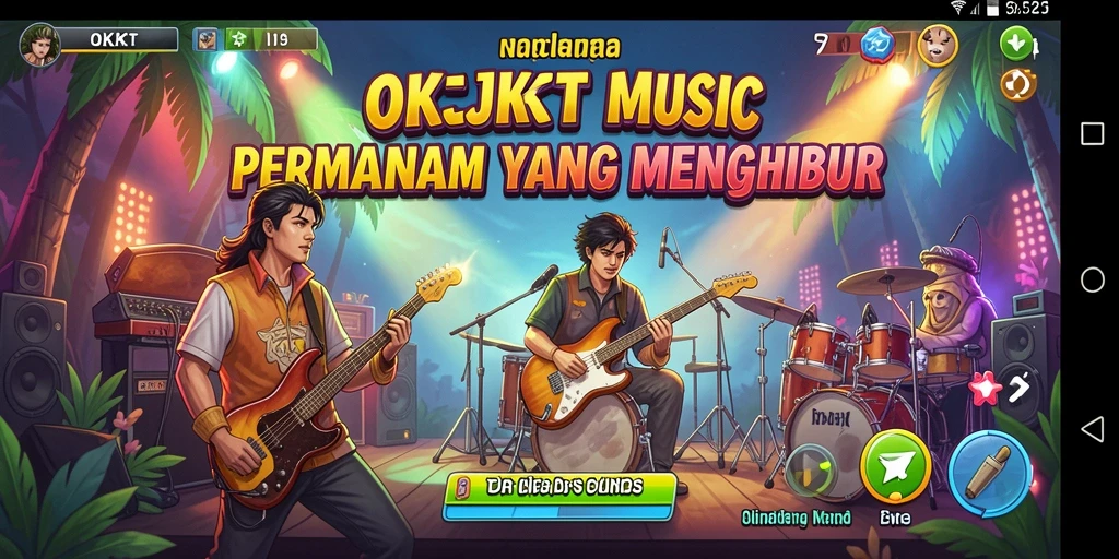 Screenshot utama OKJKT menunjukkan gameplay musik yang seru dan interaktif.