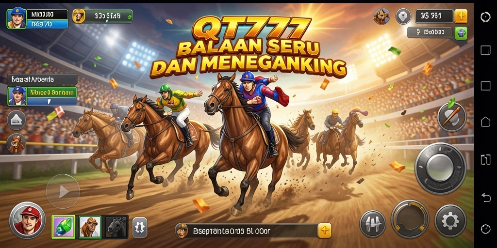 Tangkapan layar utama QT777 menampilkan aksi balapan yang mendebarkan.