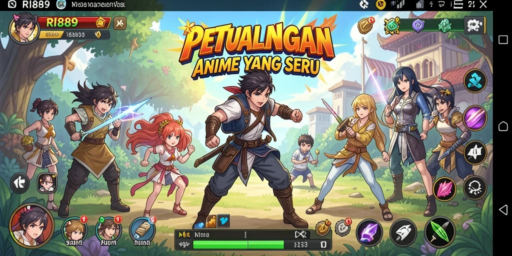 Screenshot utama RI889 menampilkan gameplay yang penuh aksi dan karakter animasi.