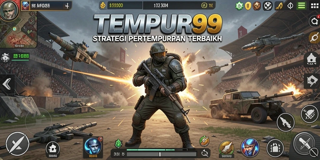 Screenshot gameplay TEMPUR99 menampilkan taktik dan strategi pertempuran.