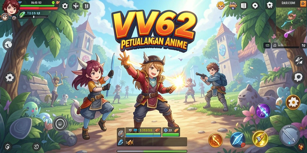 Screenshot VV62 menampilkan pertarungan karakter Anime yang memukau.
